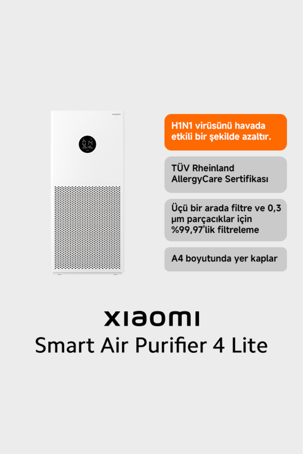 Air Purifier 4 Lite Akıllı Hava Temizleyici Beyaz (Xiaomi Türkiye Garantili)