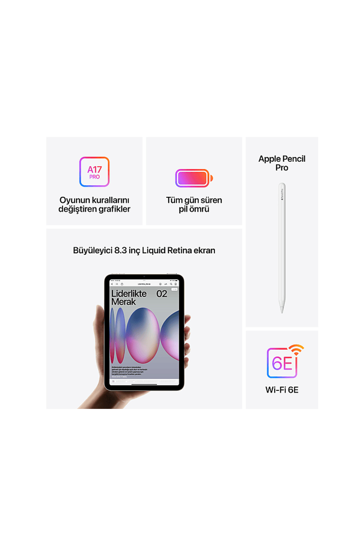 Apple MXN63TU/A iPad Mini 7 128 GB Wifi Tablet Uzay Grisi - 5