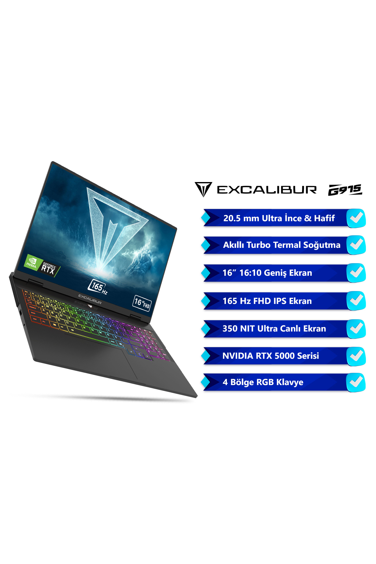 CASPER Excalibur G915 Core i7-13620H 24GB 1TB 8GB RTX5070 16" Freedos Gaming Laptop G915.1362-CF70X-C - 2
