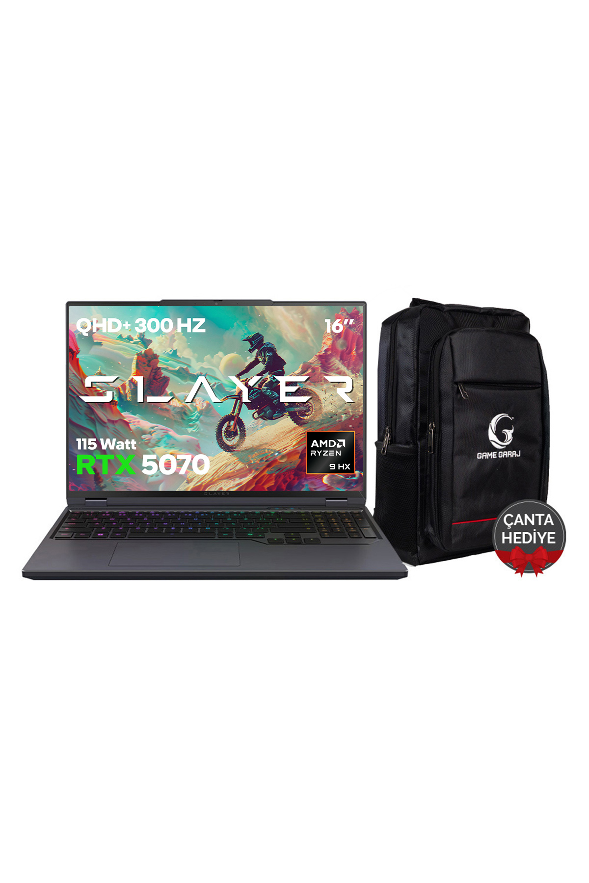 Game Garaj Slayer R9t-5070 C1 Amd Ryzen 9 8945hx 32gb 1tb Ssd Rtx5070 16" 300hz Qhd Dos Gaming Laptop