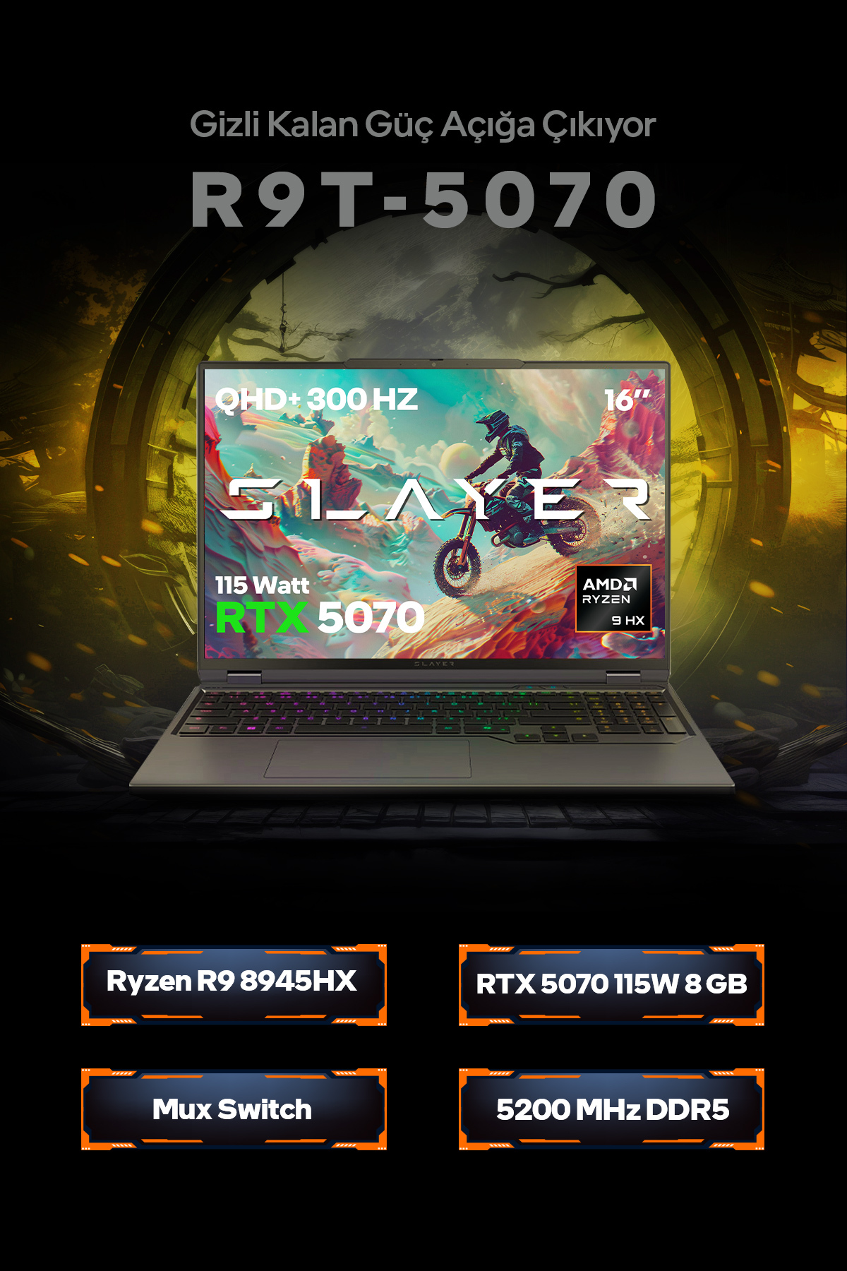 Game Garaj Slayer R9t-5070 C1 Amd Ryzen 9 8945hx 32gb 1tb Ssd Rtx5070 16" 300hz Qhd Dos Gaming Laptop - 2